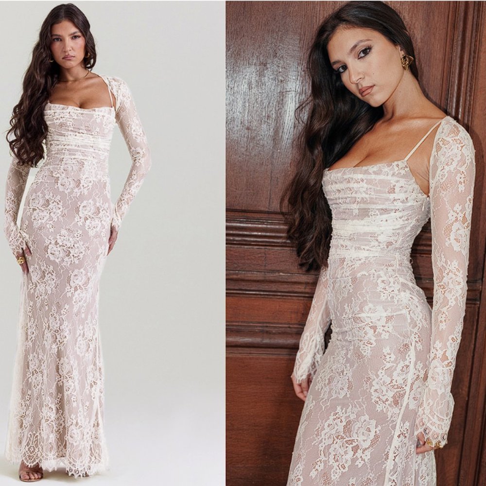 House of CB ‘Artemis’ Vintage Cream Lace Maxi Dress NWT